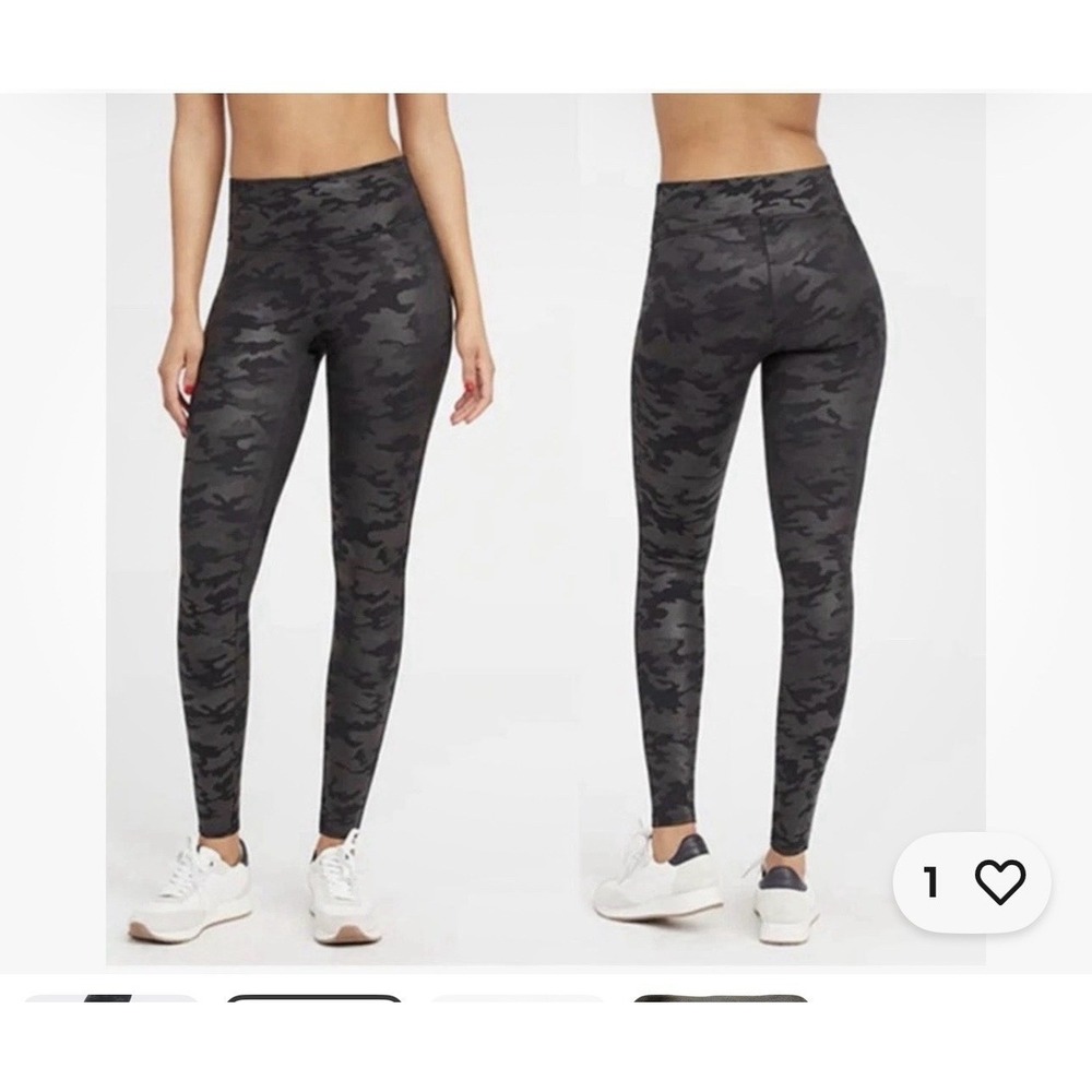 Spanx BLK/Gray Camo Leggings Medium High Rise Compression Yoga Gym Casual